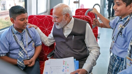 PM Modi also launched the Regional Rapid Transit System (RRTS) in the country by flagging off the RapidX train, which connects Sahibabad to the Duhai Depot.&nbsp;(ANI/PIB)