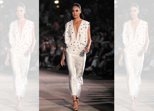 Mohapatra’s recent collection—showcased by Lisa Haydon—showed the possibility of sartorial lightness and freshness in a market saturated with heavily embellished clothing. (Perfect Shadows / FDCI x Lakme Fashion Week / RISE Worldwide) Mohapatra’s recent collection—showcased by Lisa Haydon—showed the possibility of sartorial lightness and freshness in a market saturated with heavily embellished clothing. (Perfect Shadows / FDCI x Lakme Fashion Week / RISE Worldwide)