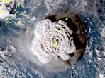 Tonga Volcanic Eruption: This satellite image made by the Japanese weather satellite Himawari-8 shows the eruption of the Hunga Tonga-Hunga Ha'apai undersea volcano at the Pacific nation of Tonga.(AP)