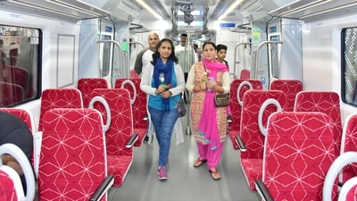 Passengers travelling in the Namo Bharat train at Duhai Rapidx Rail Depot on the first day. (File)