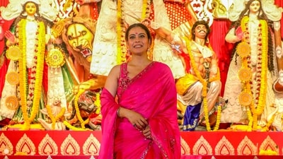 Bollywood actress Kajol poses for a picture at the North Bombay Sarbojanin Durga Puja, marking the Maha Saptami of the Durga Puja festival, in Mumbai on Saturday.&nbsp; (Sunil Khandare/ANI Photo)