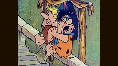 Barney Rubble and Fred Flintstone, in the midst of making an indelible memory. Barney Rubble and Fred Flintstone, in the midst of making an indelible memory.
