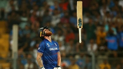 Ben Stokes reacts after losing his wicket (REUTERS)
