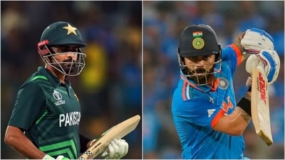 Babar Azam after his dismissal vs Australia (L); Virat Kohli during his innings vs Australia (Files) Babar Azam after his dismissal vs Australia (L); Virat Kohli during his innings vs Australia (Files)