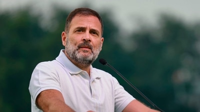 Congress leader Rahul Gandhi during a public meeting ahead of Telangana Assembly elections, in Peddapalli district, Thursday, Oct. 19, 2023. (PTI) Congress leader Rahul Gandhi during a public meeting ahead of Telangana Assembly elections, in Peddapalli district, Thursday, Oct. 19, 2023. (PTI)
