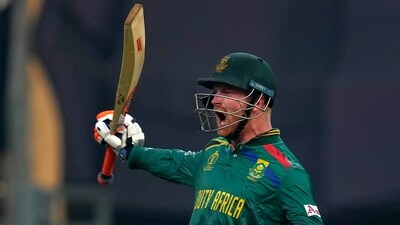 Heinrich Klaasen celebrates his century during the ICC Men's Cricket World Cup 2023 match between England and South Africa (PTI) Heinrich Klaasen celebrates his century during the ICC Men's Cricket World Cup 2023 match between England and South Africa (PTI)