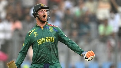 Heinrich Klaasen celebrates after scoring a century during the 2023 ICC Men's Cricket World Cup match between England and South Africa (AFP) Heinrich Klaasen celebrates after scoring a century during the 2023 ICC Men's Cricket World Cup match between England and South Africa (AFP)