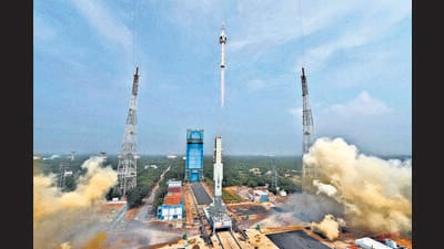 The Gaganyaan test vehicle lifts off from the Satish Dhawan Space Centre in Sriharikota on Saturday. (AFP) The Gaganyaan test vehicle lifts off from the Satish Dhawan Space Centre in Sriharikota on Saturday. (AFP)