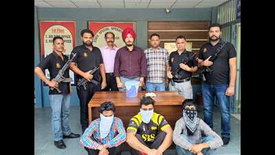 Vishal and Ranvir, who were arrested from Kharar on October 17, were earlier booked in attempt to murder cases and Gujjar, who was arrested from Patran, was a proclaimed offender in a case under UA(P) Act and was also booked in other criminal cases, including murder, kidnapping and robbery. (HT photo) Vishal and Ranvir, who were arrested from Kharar on October 17, were earlier booked in attempt to murder cases and Gujjar, who was arrested from Patran, was a proclaimed offender in a case under UA(P) Act and was also booked in other criminal cases, including murder, kidnapping and robbery. (HT photo)