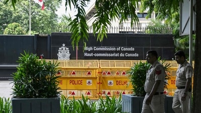 Security personnel stand guard in front of the High Commission of Canada in New Delhi. (AFP) Security personnel stand guard in front of the High Commission of Canada in New Delhi. (AFP)