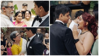 Aamir Khan and Reena Dutta at Ira Khan and Nupur Shikhare's engagement bash. Aamir Khan and Reena Dutta at Ira Khan and Nupur Shikhare's engagement bash.