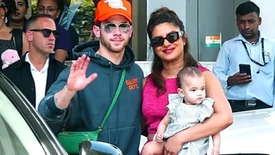 Priyanka Chopra with her husband Nick Jonas and daughter Malti Marie  in India. (ANI) (ANI)