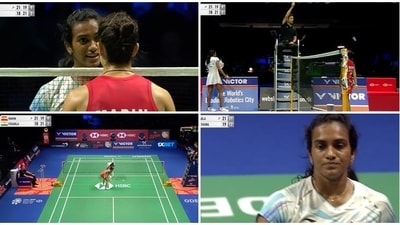 PV Sindhu, Carolina Marin clash midway during Denmark Open semifinal (Twitter) PV Sindhu, Carolina Marin clash midway during Denmark Open semifinal (Twitter)
