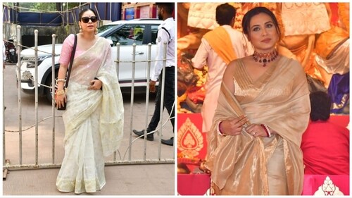 Sumona and Rani at Durga Puja pandal on Saturday. Sumona and Rani at Durga Puja pandal on Saturday.