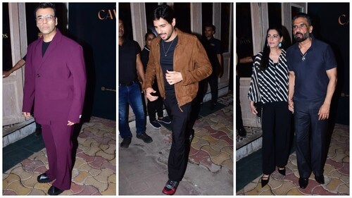 Karan Johar, Sidharth Malhotra, Mana Shetty and Suniel Shetty at the party. (Varinder Chawla) Karan Johar, Sidharth Malhotra, Mana Shetty and Suniel Shetty at the party. (Varinder Chawla)