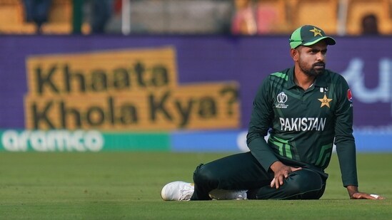 Pakistan captain Babar Azam reacts after dropping a catch (PTI)