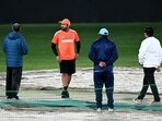 India's captain Rohit Sharma (2L) inspects the pitch during a practice session India's captain Rohit Sharma (2L) inspects the pitch during a practice session