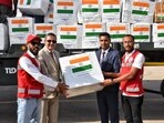 India has sent nearly 6.5 tonnes of medical aid and 32 tonnes of disaster relief material for the people of Palestine. India has sent nearly 6.5 tonnes of medical aid and 32 tonnes of disaster relief material for the people of Palestine.