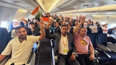 6th Operation Ajay flight evacuated 143 Indian citizens from Israel. (PTI) 6th Operation Ajay flight evacuated 143 Indian citizens from Israel. (PTI)