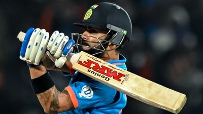 Virat Kohli watches the ball after playing a shot during the ICC Men's Cricket World Cup (AFP) Virat Kohli watches the ball after playing a shot during the ICC Men's Cricket World Cup (AFP)