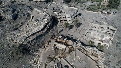 A view of residential buildings destroyed in Israeli strikes in Zahra City, amid the ongoing conflict between Israel and Palestinian Islamist group Hamas. (REUTERS)