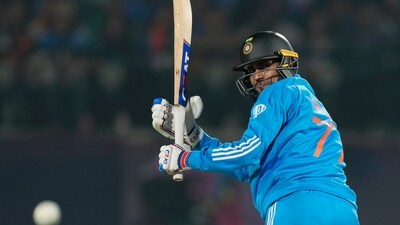 India's Shubman Gill plays a shot during the ICC Men's Cricket World Cup match between India and New Zealand in Dharamshala (AP)
