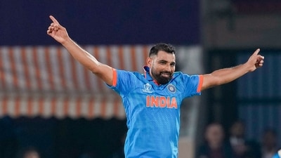India's Mohammed Shami celebrates the wicket of New Zealand's Matt Henry. (PTI) India's Mohammed Shami celebrates the wicket of New Zealand's Matt Henry. (PTI)