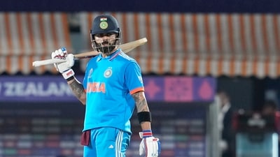 India's Virat Kohli during the ICC Men's World Cup ODI cricket match between India and New Zealand, at HPCA Stadium (PTI) India's Virat Kohli during the ICC Men's World Cup ODI cricket match between India and New Zealand, at HPCA Stadium (PTI)