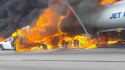 Two persons died as a result of the devastating crash that involved a tanker truck and two cars. (YouTube/@6abc Philadelphia) Two persons died as a result of the devastating crash that involved a tanker truck and two cars. (YouTube/@6abc Philadelphia)