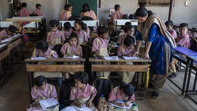 Pune, India - January 19, 2023: Students at a temporary school, at Panshet, near Pune, India, on Thursday, January 19, 2023. (Photo by Pratham Gokhale/Hindustan Times) (Pratham Gokhale/HT Photo) Pune, India - January 19, 2023: Students at a temporary school, at Panshet, near Pune, India, on Thursday, January 19, 2023. (Photo by Pratham Gokhale/Hindustan Times) (Pratham Gokhale/HT Photo)
