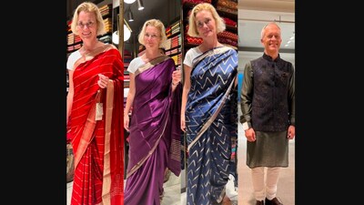 The image shows the Norwegian Ambassador to India May-Elin Stener wearing saree. (X/@NorwayAmbIndia)