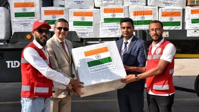 India has sent nearly 6.5 tonnes of medical aid and 32 tonnes of disaster relief material for the people of Palestine. India has sent nearly 6.5 tonnes of medical aid and 32 tonnes of disaster relief material for the people of Palestine.