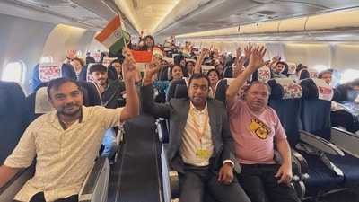 Indian passengers on board the special aircraft designated to facilitate the return of Indian nationals from Israel. (S Jaishankar/X)