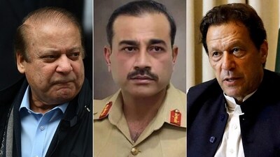 Former Pakistan prime minister Nawaz Sharif, Pak Army chief General Asim Munir and Imran Khan. Former Pakistan prime minister Nawaz Sharif, Pak Army chief General Asim Munir and Imran Khan.