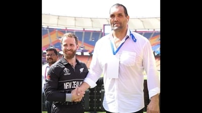 Kane Williamson and The Great Khali posing for the camera. (Instagram/@kane_s_w) Kane Williamson and The Great Khali posing for the camera. (Instagram/@kane_s_w)