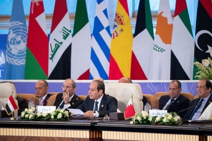 Egyptian President Abdel Fattah El Sisi presents a speech during the Cairo Summit for Peace on October 21. (Reuters)