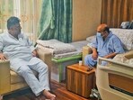 Karnataka DCM DK Shivakumar met former CM and BJP leader Basavaraj S Bommai who underwent a heart surgery. (ANI Photo)