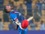 Afghanistan's captain Hashmatullah Shahidi celebrates the team's victory against Pakistan.