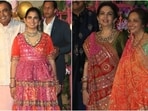Mukesh Ambani, Isha Ambani, Nita Ambani and Isha's mother-in-law Swati Piramal outside her residence in Mumbai. Mukesh Ambani, Isha Ambani, Nita Ambani and Isha's mother-in-law Swati Piramal outside her residence in Mumbai.