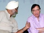 Former Indian captain and legendary spinner Bishan Singh Bedi with former cricketer Mansoor Ali Khan Pataudi, in New Delhi
