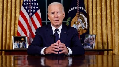 US President Joe Biden speaks from the Oval Office of the White House. (AP) US President Joe Biden speaks from the Oval Office of the White House. (AP)