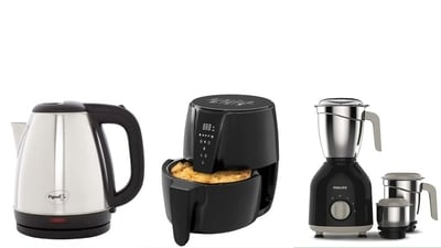 Amazon Sale 2023: Buy kitchen appliances like electric kettles, air fryers, mixer grinders and score big on savings. Amazon Sale 2023: Buy kitchen appliances like electric kettles, air fryers, mixer grinders and score big on savings.