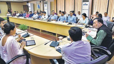 Delhi Environment Minister Gopal Rai during a high-level meeting on pollution in New Delhi on Monday. (HT PHOTO) Delhi Environment Minister Gopal Rai during a high-level meeting on pollution in New Delhi on Monday. (HT PHOTO)