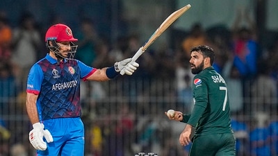 Rahmat Shah celebrates his half-century during the ICC Men's Cricket World Cup 2023 match between Pakistan and Afghanistan (PTI) Rahmat Shah celebrates his half-century during the ICC Men's Cricket World Cup 2023 match between Pakistan and Afghanistan (PTI)