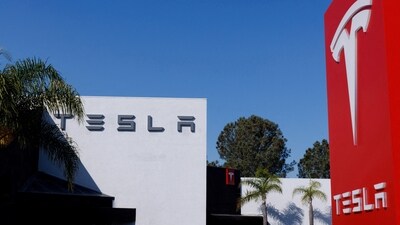 A sign is pictured at the location of a new Tesla, Inc. in California. (Reuters)
