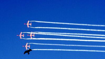 The Indian Air Force fighter jets fly past during an air show as a part of Dasara festivities in Mysuru. (PTI) The Indian Air Force fighter jets fly past during an air show as a part of Dasara festivities in Mysuru. (PTI)