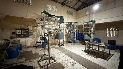 The factory manufacturing narcotic substances after the drug bust. (HT Photo) The factory manufacturing narcotic substances after the drug bust. (HT Photo)