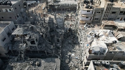 Palestinians look for survivors after Israeli bombardment of the Gaza Strip. (AP)