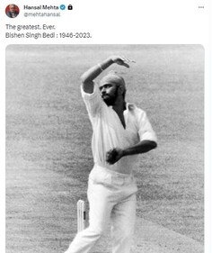 Hansal Mehta posted a black-and-white picture of a young Bishan Singh Bedi.