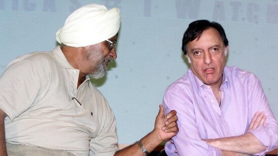 Former Indian captain and legendary spinner Bishan Singh Bedi with former cricketer Mansoor Ali Khan Pataudi, in New Delhi (PTI)